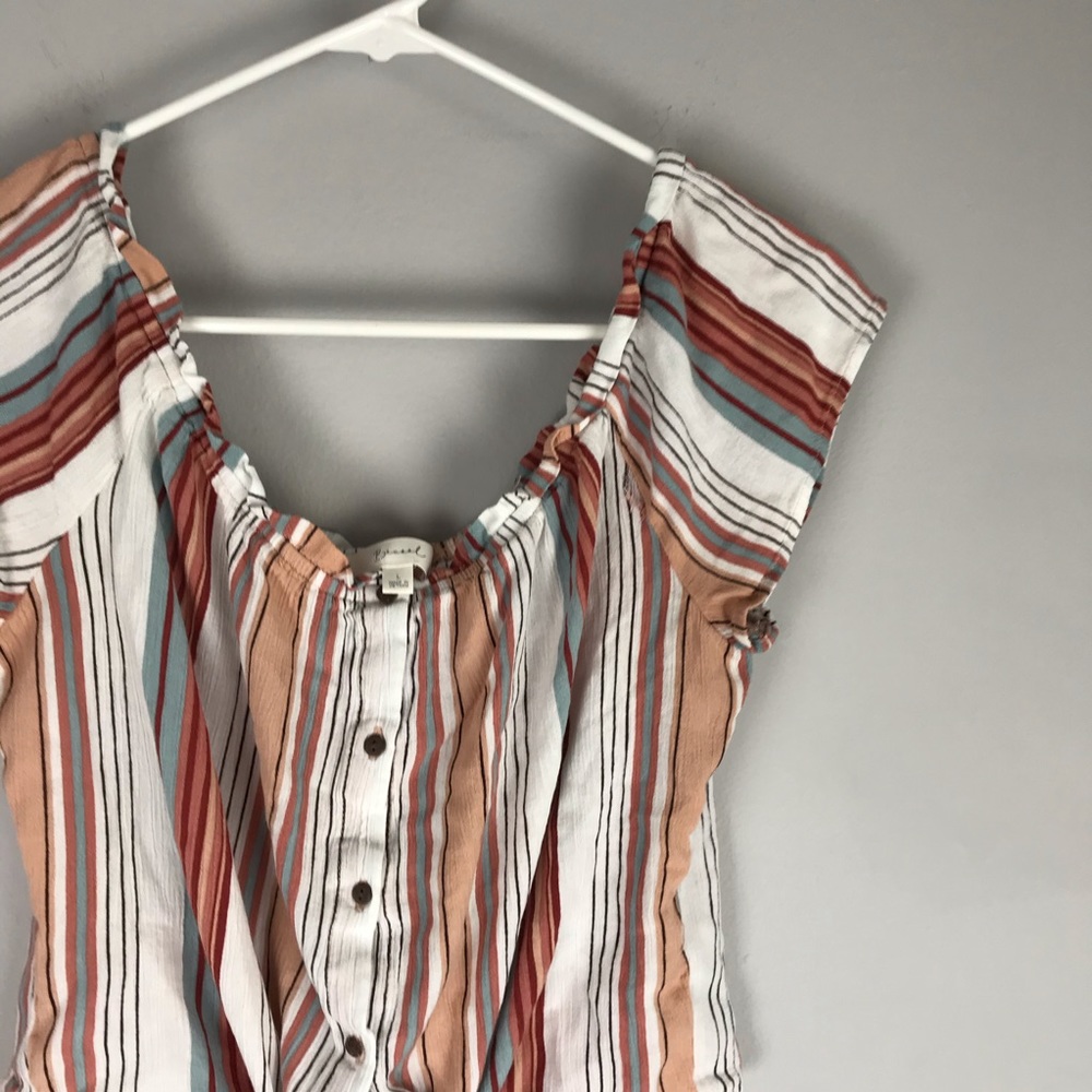 Becaal multicolor stripe tie off shoulder crop top - Picture 2 of 7